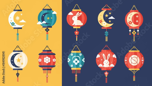 Collection of Traditional Chinese Lanterns Hanging.