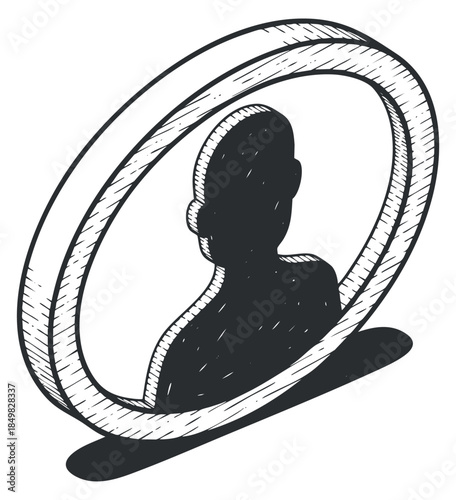 A silhouette of a person inside a circular frame in a hand-drawn sketch style, suitable for user profile icons