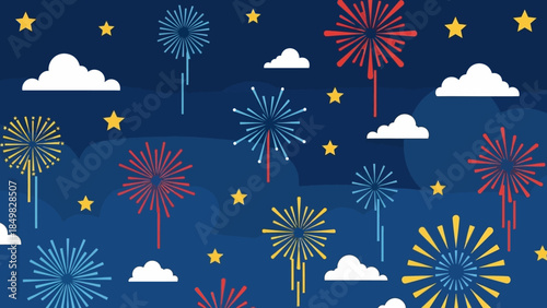 Colorful Fireworks Exploding in Night Sky.