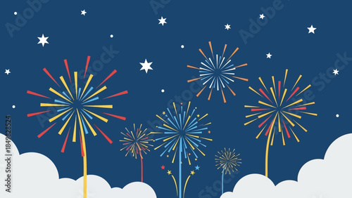 Colorful Fireworks Exploding in Night Sky.