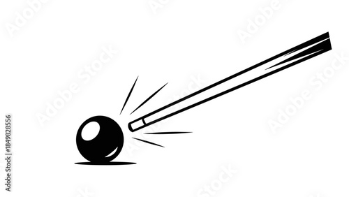 Black Snooker Ball Hit by Cue Stick.