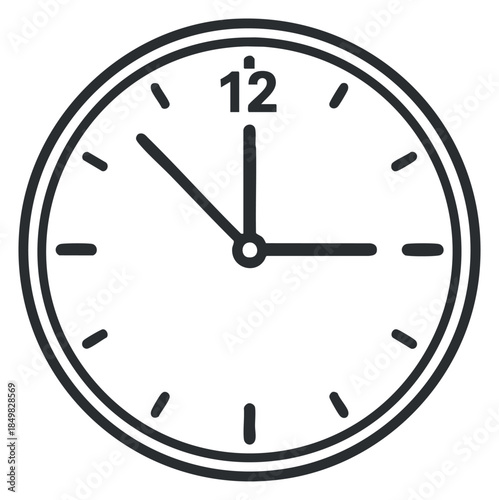 A simple round clock face with hour and minute hands in black and white outline style, suitable for time-related designs