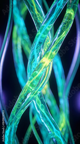 Glowing Fiber Optic Cables with Neon Data Flow Abstract Technology Background