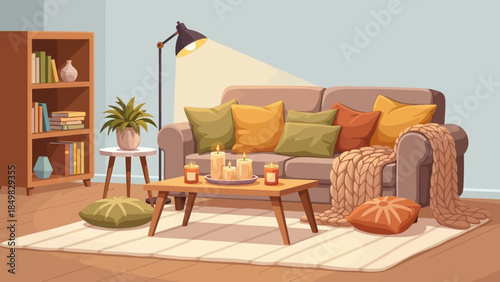 Cozy Living Room with Sofa and Pillows.