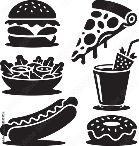 “Uncommon Food Silhouette Collection – Minimalist Black & White Food Icons”