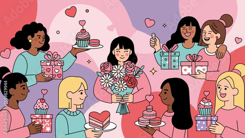 Group of Women Celebrating Birthday Party.