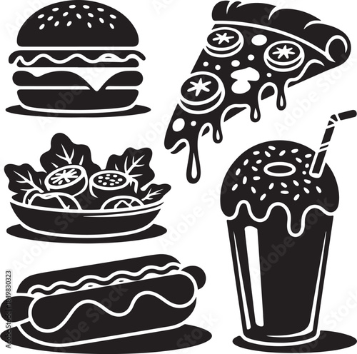 “Uncommon Food Silhouette Collection – Minimalist Black & White Food Icons”