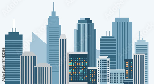 Vector Cityscape Illustration with Modern Buildings and Skyscrapers a Contemporary Urban Design