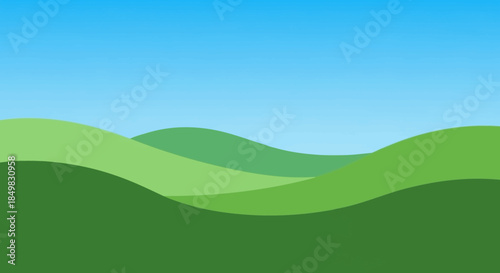 Illustration of undulating green hills under a serene blue sky, embodying nature's tranquility