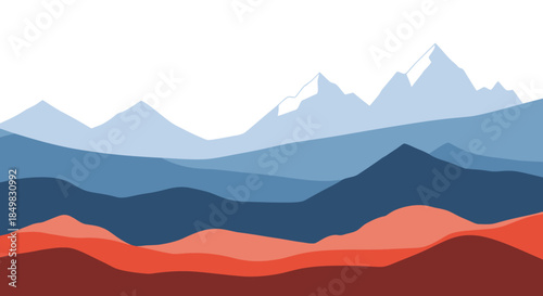 Stylized mountain range illustration with vibrant colors and layered effect creating a scenic