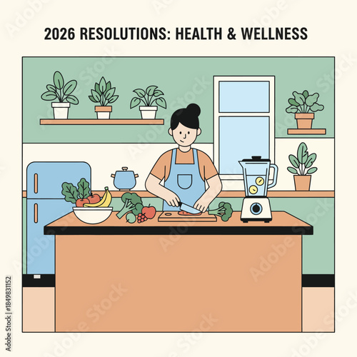 A woman preparing a healthy meal in a kitchen with various plants and appliances