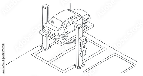 A car lift in a modern outline vector style, ideal for automotive service and repair applications