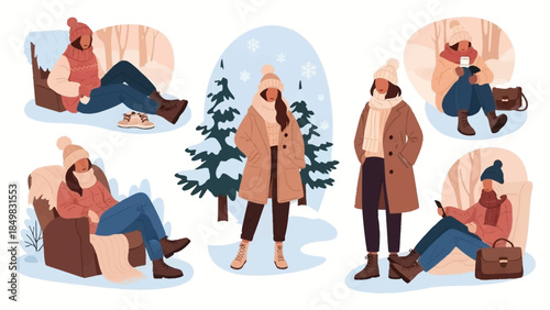 Woman in Winter Clothing Posing Outdoors.