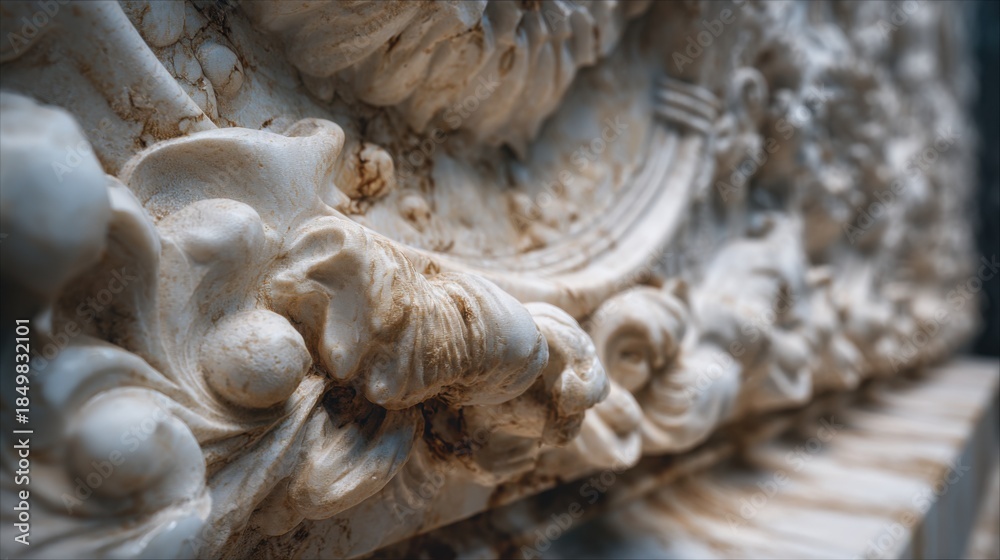 Naklejka premium Ancient sculpted stone details close up