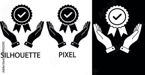 Minimalist and pixel Black Silhouette Icon Symbolizing Trust Quality And Modern Design