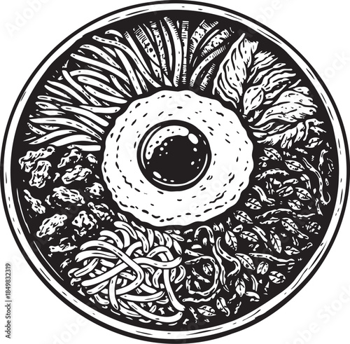 Burrito halves with fillings linocut etching food illustration for menu display