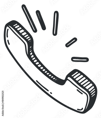 A vintage telephone handset in a hand-drawn sketch style, perfect for communication and customer service themes