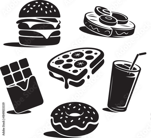“Uncommon Food Silhouette Collection – Minimalist Black & White Food Icons”