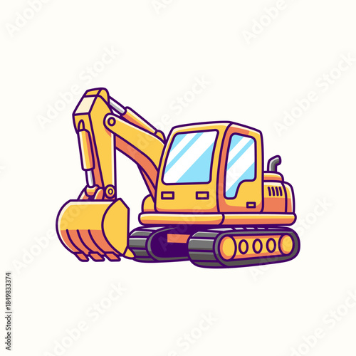 Cute Cartoon excavator Vector illustration hand drawn