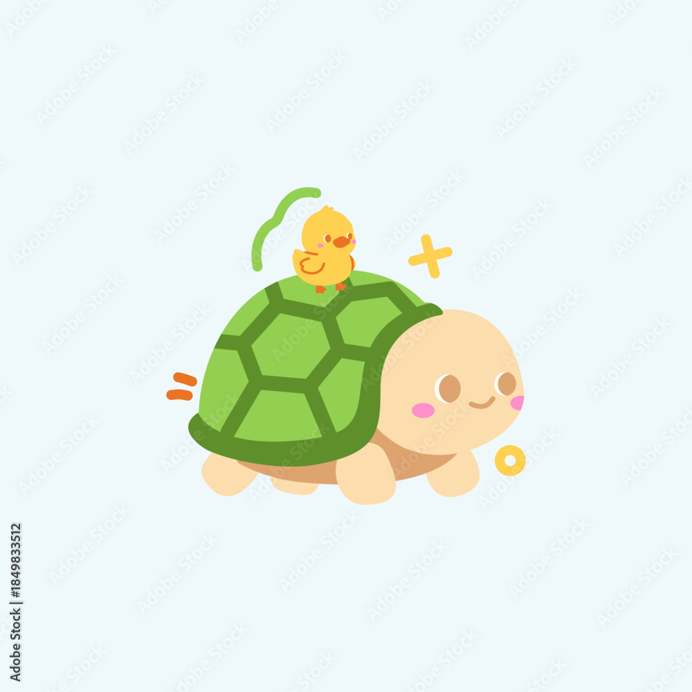 Fototapeta premium Cute Cartoon turtle with duck Vector illustration hand drawn