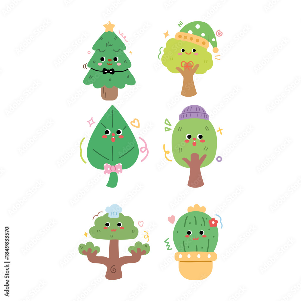 Obraz premium Cute Cartoon sheet tree Vector illustration hand drawn