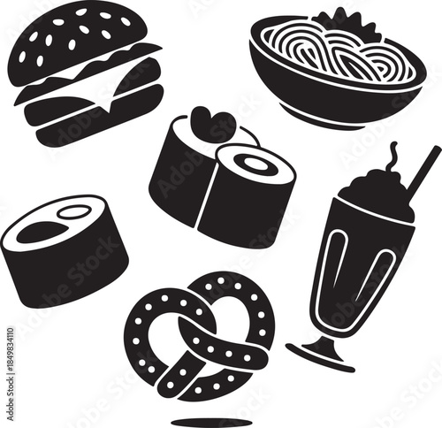 “Uncommon Food Silhouette Collection – Minimalist Black & White Food Icons”