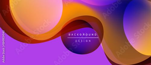 Abstract fluid shapes blend orange, purple, blue hues. Modern design creates dynamic background, smooth gradients present.
