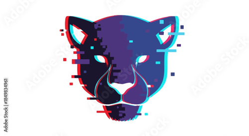 Glitch effect stylized panther head design on white background for modern concept