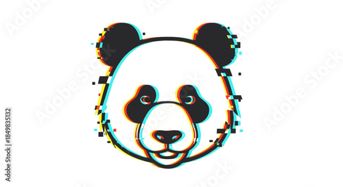 Glitch Panda: A modern graphic representation of a panda with digital distortion