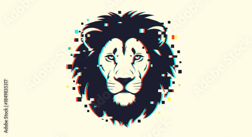 Abstract Lion Head with Glitch Effect Vector Illustration for Modern Design Projects