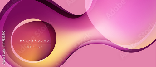 Abstract fluid shapes, vibrant pinks, purples, golds blend. Modern design suggests movement, energy, smooth transitions. Background features text box.