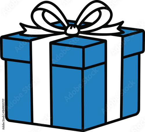 Blue gift box with white ribbon simple illustratio