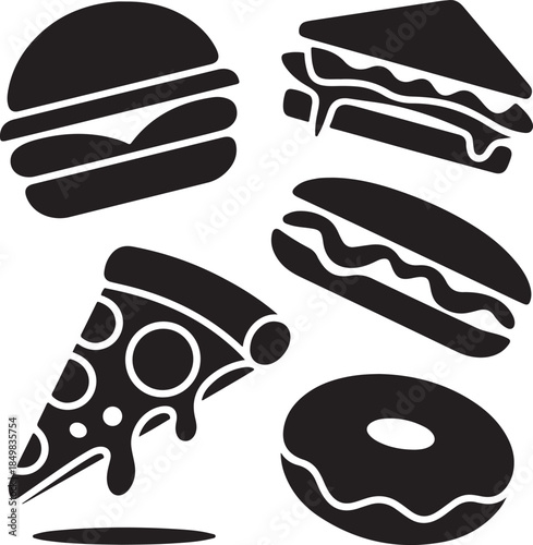 “Uncommon Food Silhouette Collection – Minimalist Black & White Food Icons”