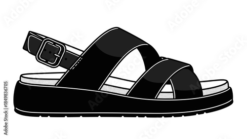 Black Womens Sandal with Thick Sole.