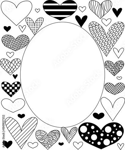 heart line Frame oval rectangle Valentine's Day. Vector graphic line black and white illustration. picture frame with heart shape outline continues For logo, web, package, sticker.