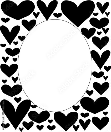 Black hearts Frame oval rectangle Valentine's Day. Vector graphic line black and white illustration. Illustration for beauty salon, cosmetic store, makeup design.