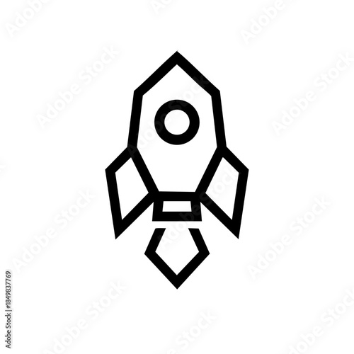Geometric rocket logo, precise polygonal shapes forming a stylized rocket