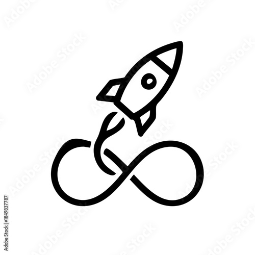 Rocket blast trail forming abstract infinity loop, smooth monoline curves