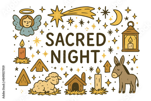 Sacred Night Illustration. Sacred night. Hand-drawn doodle illustration of Sacred night. Star of Bethlehem,