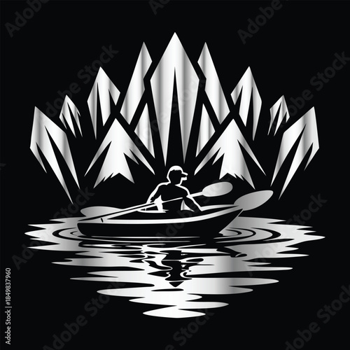 Adventure kayaking logo design.Vector illustration on black background.
Adventure kayaking logo design.kayak on the lake, mountains silhouette in the circle, vector illustration
