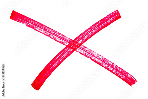 Hand drawn red x sign on transparent background