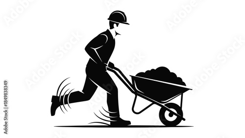 Man Running with a Wheelbarrow Full of Soil