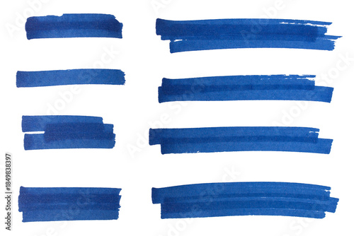 Set of blue hand drawn marker pen stroke line transparent background design element doodle scribble underline