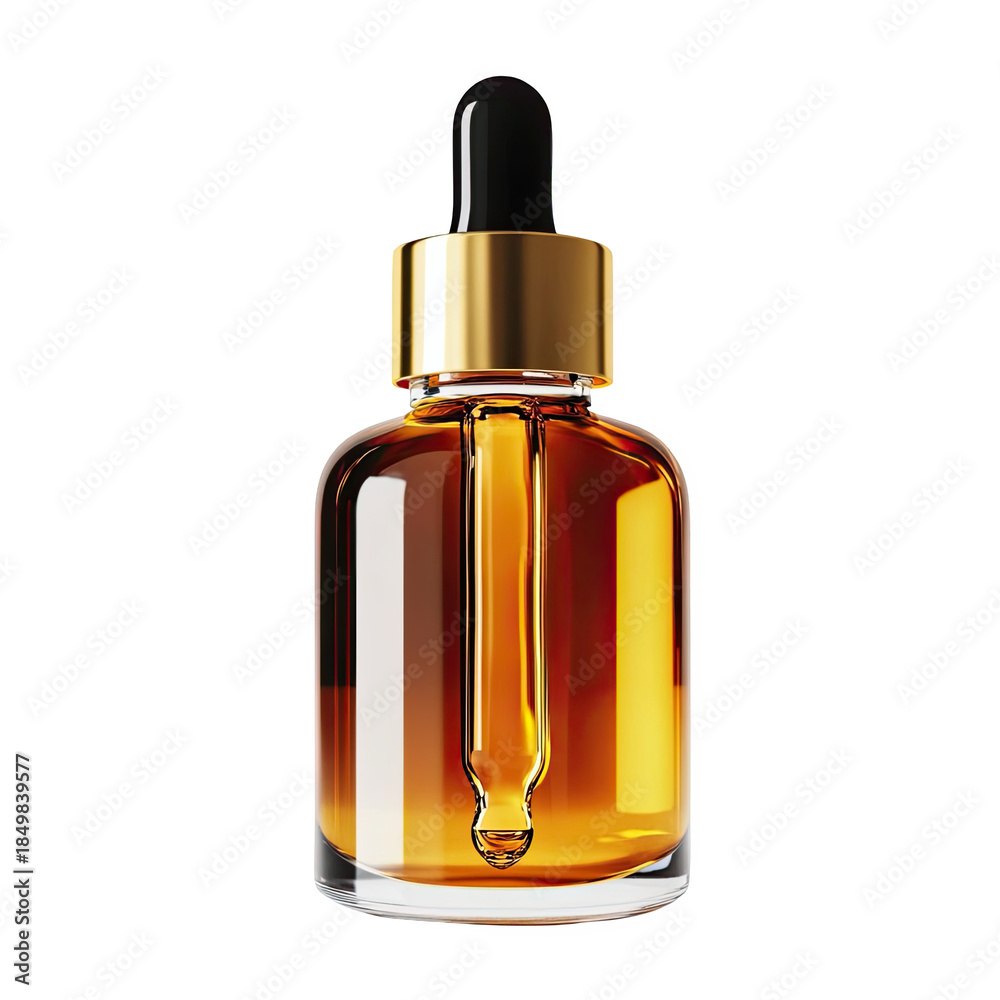 Naklejka premium Golden serum in glass bottle with dropper