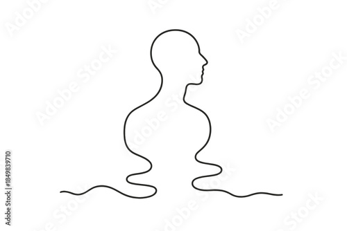 Neon Soul Silhouette. "Neon soul rising from virtual vapor". Minimalistic one-line drawing [of a stylized head