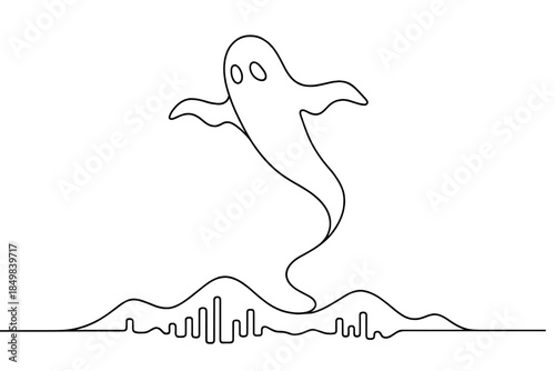 Digital Cyber Drift. "Cyber spirit drifting above digital landscape". Minimalistic one-line drawing [of a