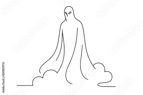 Luminous Guardian Emergence. "Virtual guardian forming in luminous fog". Minimalistic one-line drawing [of a