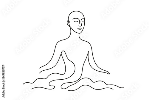 Etheric AI Spirit. "Etheric AI spirit rising from data clouds". Minimalistic one-line drawing [of a serene