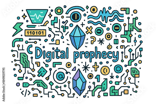 Digital Prophecy Doodle. Digital prophecy. Hand-drawn doodle illustration of Digital prophecy. Hologram shards