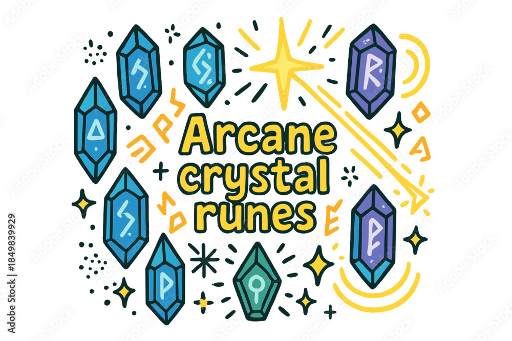 Naklejka premium Arcane Crystal Doodle. Arcane crystal runes. Hand-drawn doodle illustration of Arcane crystal runes. Floating